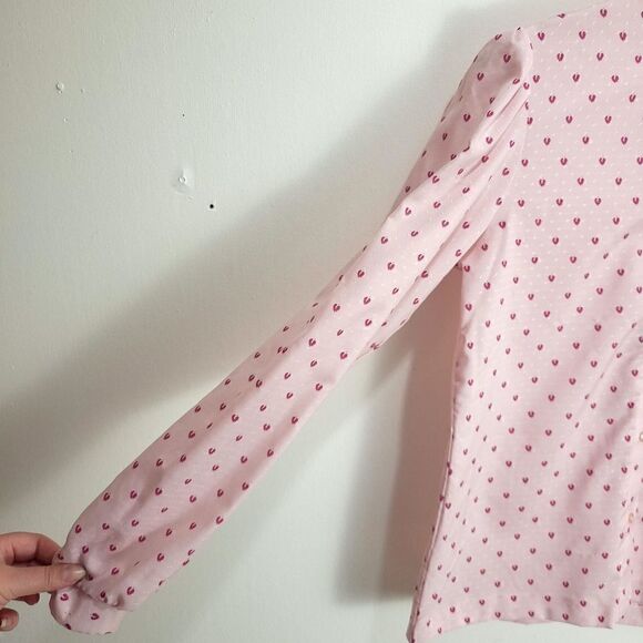 Vintage Koret USA Pink Frilly Ditsy Leaves Blouse - Picture 9 of 16